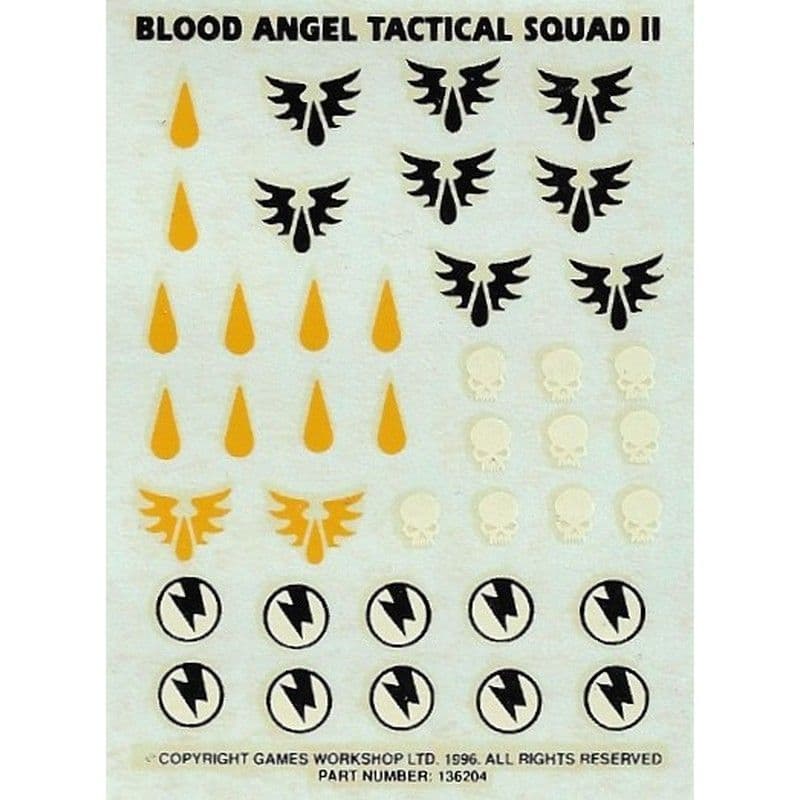Blood Angels Tactical Squad II Transfer Sheet (1996)