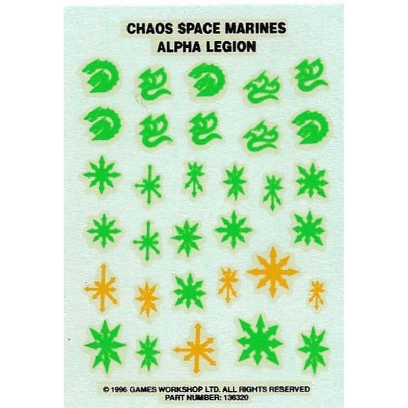 Chaos Space Marines Alpha Legion Transfer Sheet (1996)