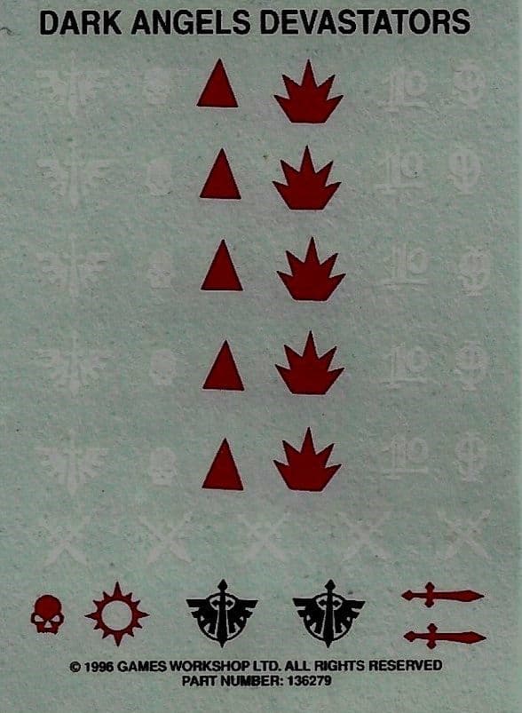 Dark Angels Devastators Transfer Sheet Decals (1996)