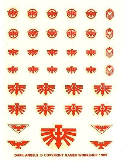 Dark Angels red small Transfer Sheet Warhammer 40,000 decals (OOP)