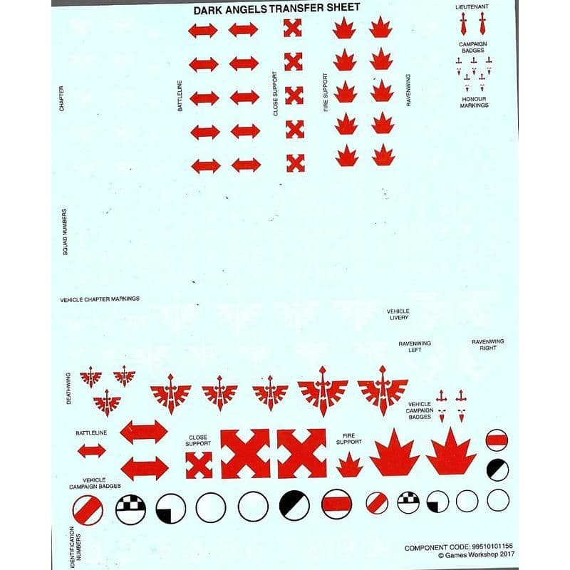 Dark Angels Transfer Sheet #99510101156 (2017)