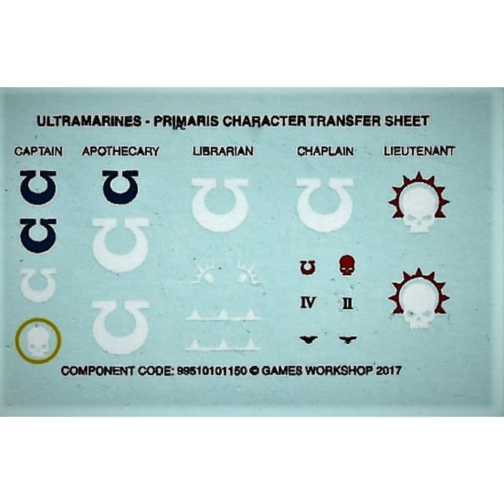 Ultramarines Primaris Character Transfer Sheet (2017)