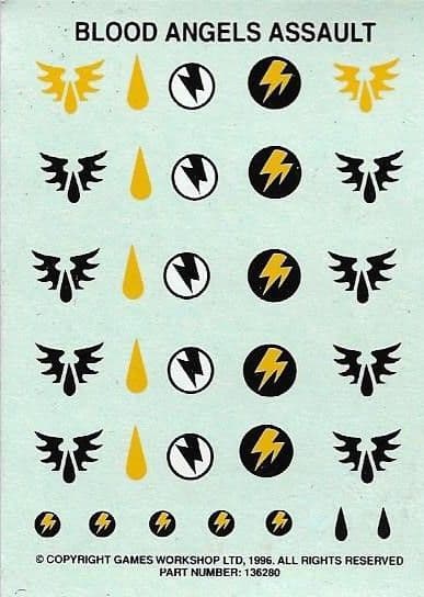 Blood Angels Assault Squad Transfer Sheet (1996)