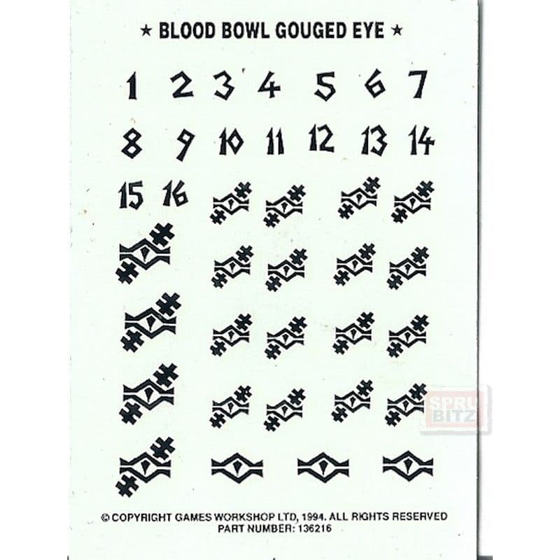Blood Bowl Gouged Eye Transfer Sheet Decals 136216 1994