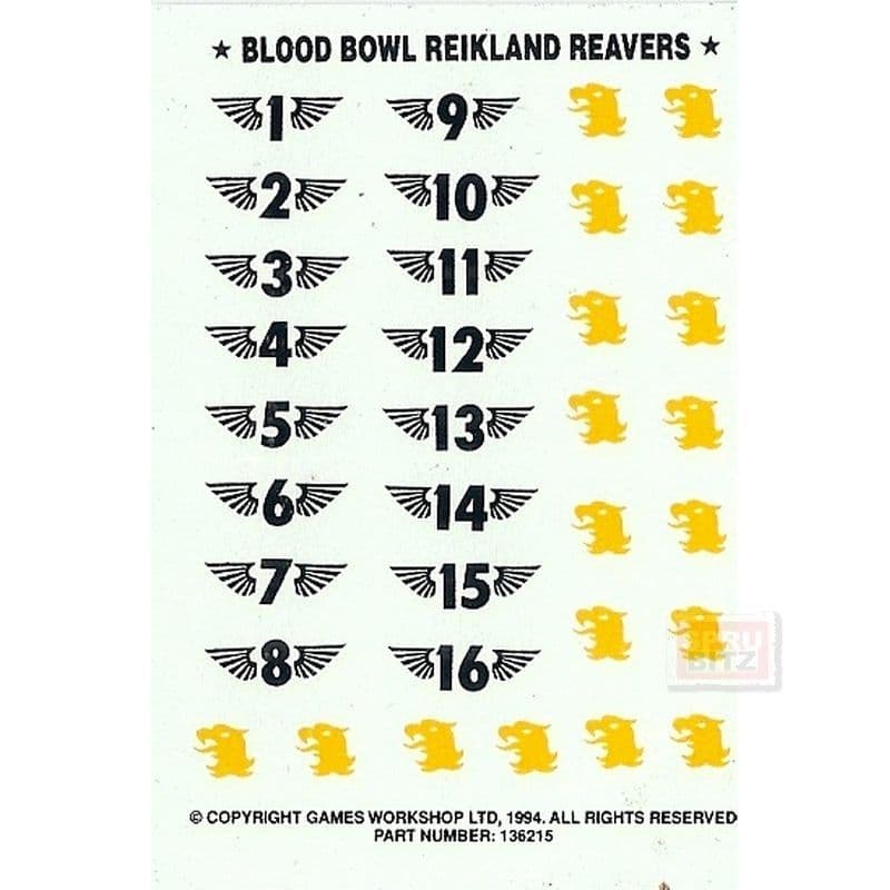 Blood Bowl Reikland Reavers Transfer Sheet Decals