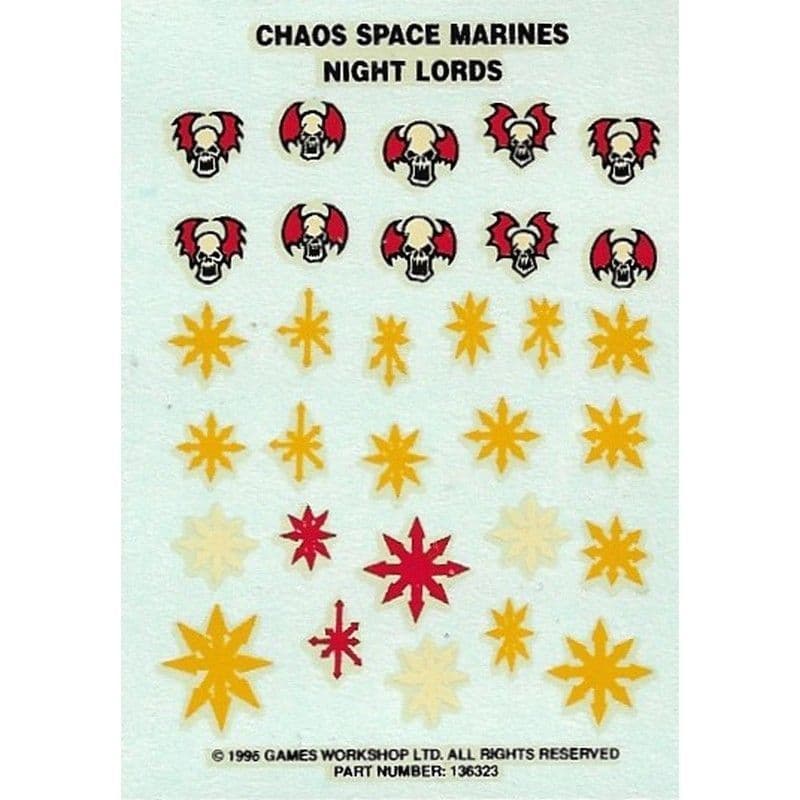 Chaos Space Marines Night Lords Transfer Sheet (1996)