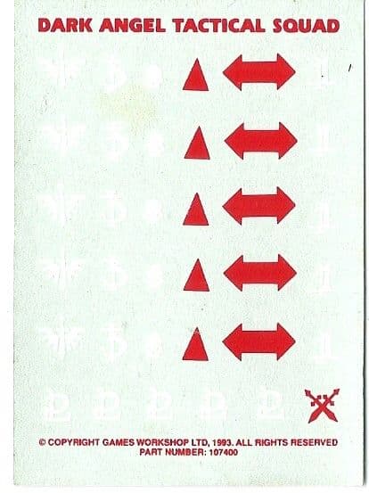 Dark Angels Tactical Squad Transfer Sheet (1993)