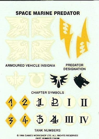 Space Marine Predator Transfer Sheet (1996)