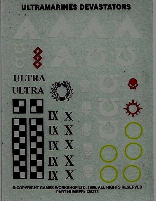 Ultramarines Devastators Transfer Sheet Decals (1996)
