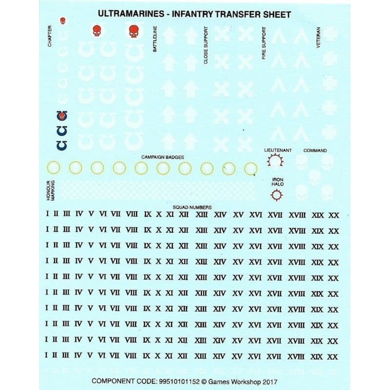 Ultramarines Infantry Transfer Sheet Decals (2017)