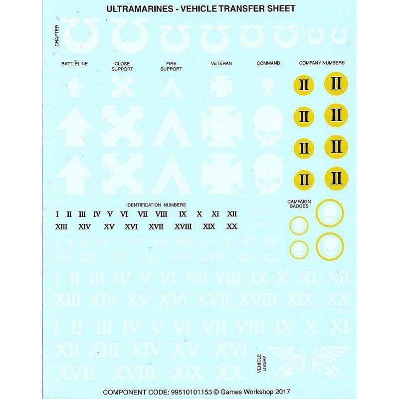 Ultramarines Vehicle Transfer Sheet Decals (2017)