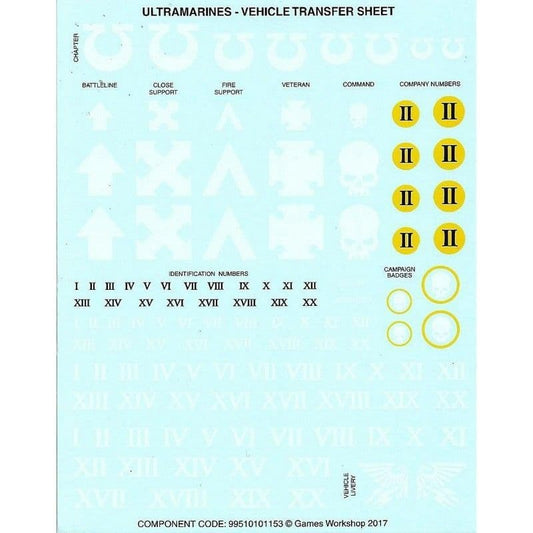 Ultramarines Vehicle Transfer Sheet Decals (2017)
